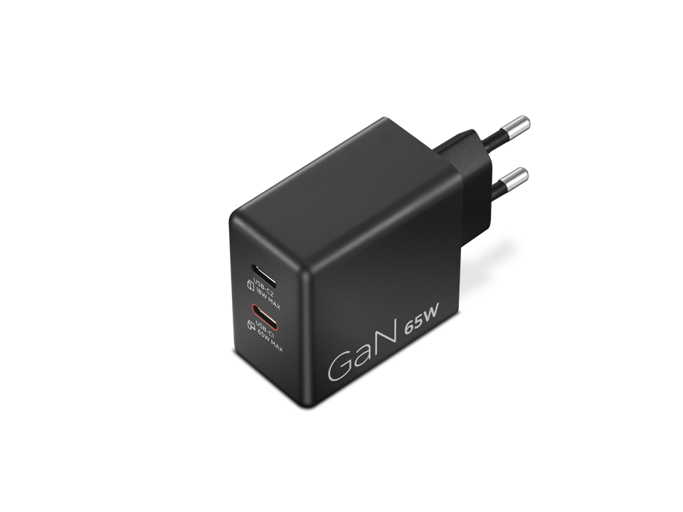 Dual USB-C 65W GaN Charger Black EU
