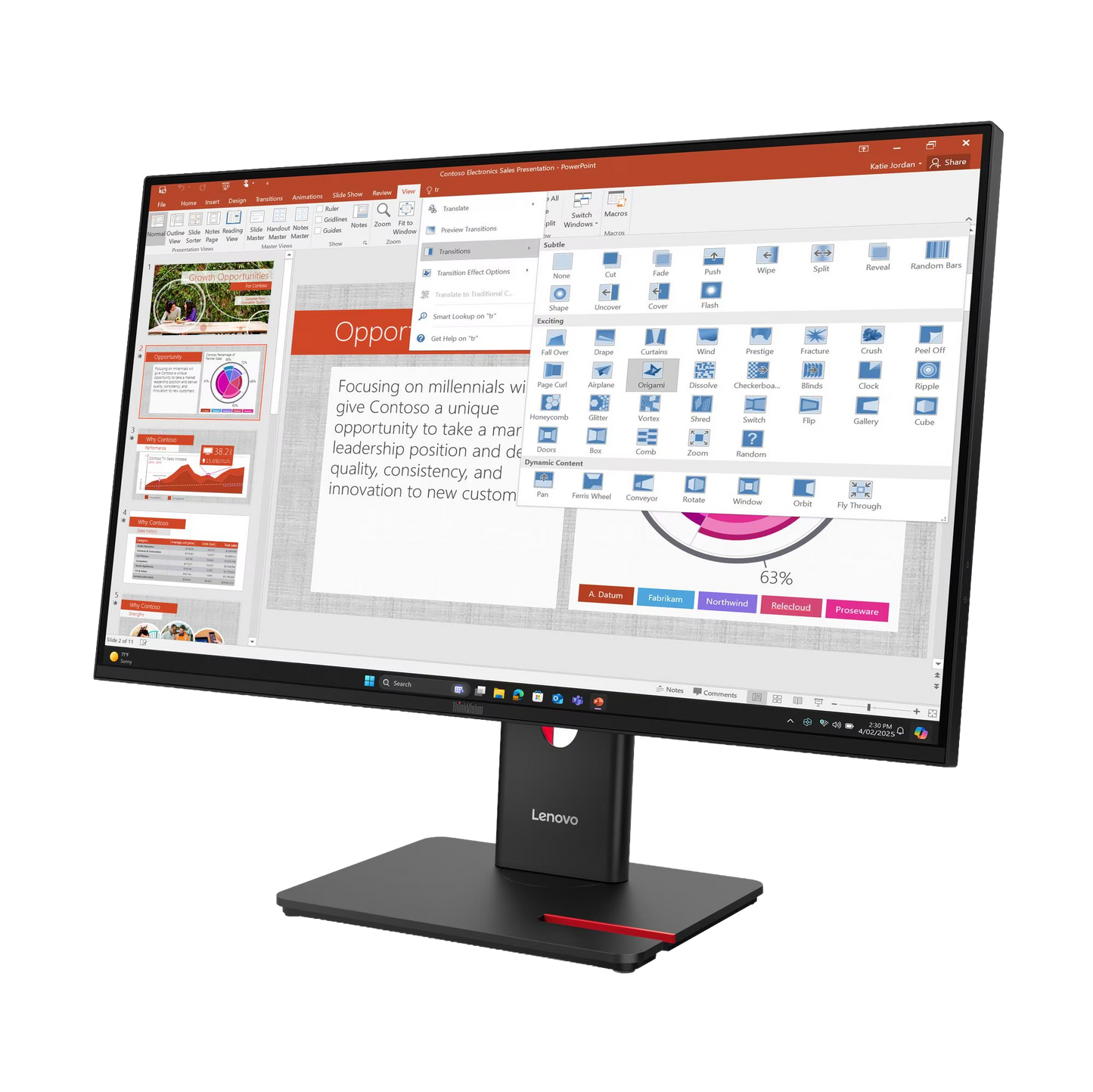 ThinkVision T27-40 68,58cm 27Zoll IPS 16:9 1920x1080 300cd/m2 1500:1 HDMI DP VGA USB