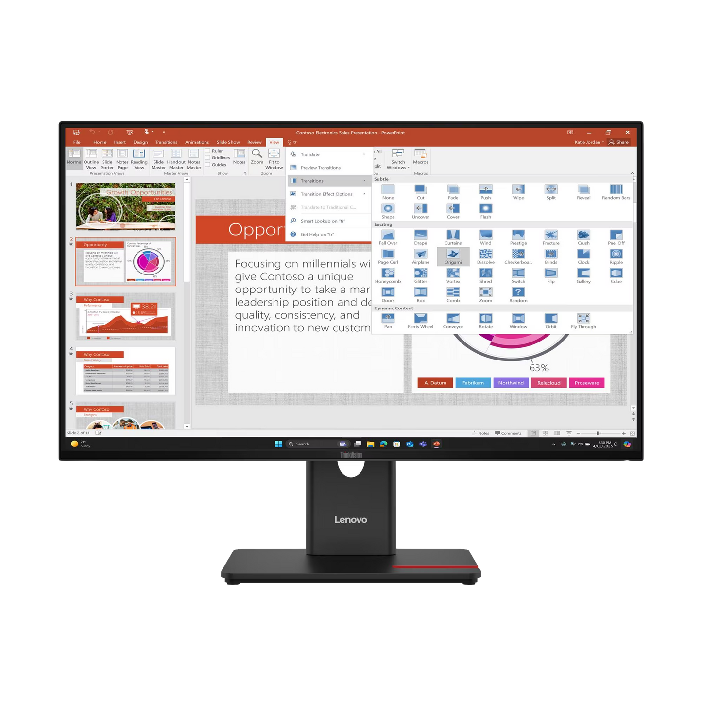 ThinkVision T27-40 68,58cm 27Zoll IPS 16:9 1920x1080 300cd/m2 1500:1 HDMI DP VGA USB